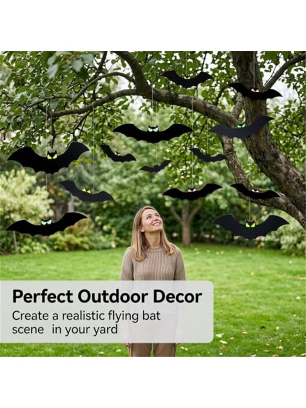18 Black Halloween Bat Yard Decorations with Glow-in-the-Dark Eyes - Picture 2 of 7